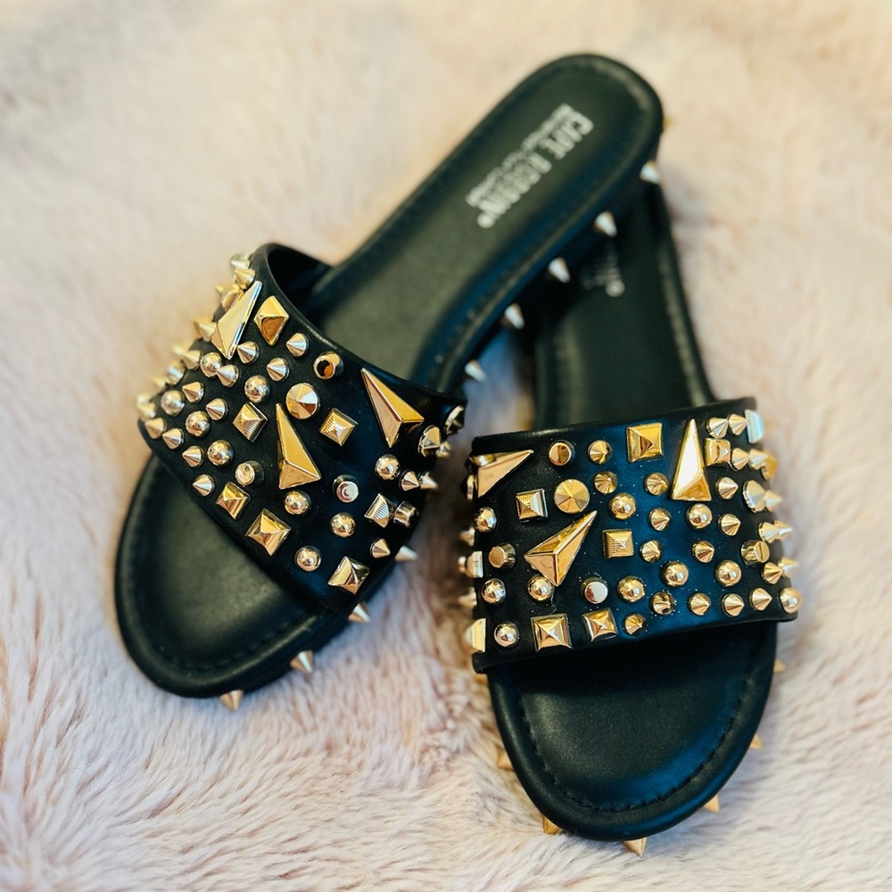 Black Studded Leather Sandals